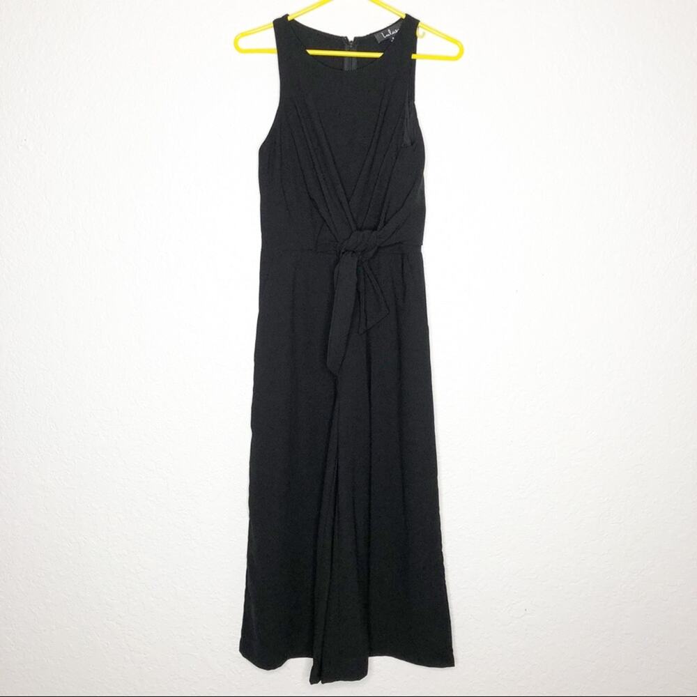Lulus black tie front sleeveless wide leg faux wrap jumpsuit size Small